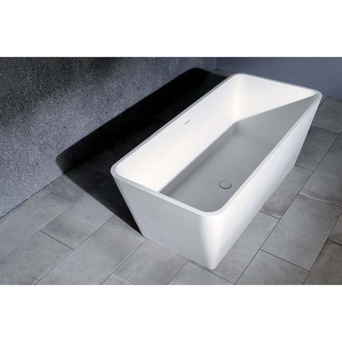 Arcticstone VRTSQ592722 59-Inch Solid Surface Rectangular Double Ended Freestanding Tub with Drain, Matte White