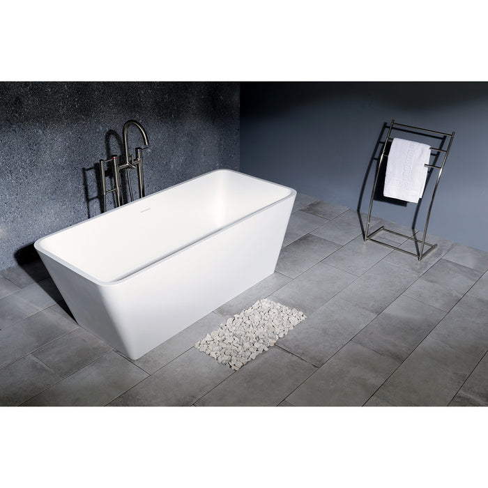 Arcticstone VRTSQ592722 59-Inch Solid Surface Rectangular Double Ended Freestanding Tub with Drain, Matte White