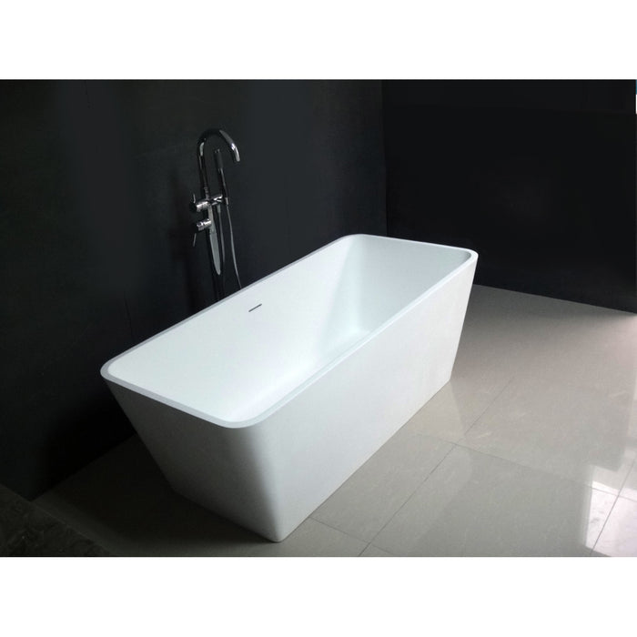 Arcticstone VRTSQ592722 59-Inch Solid Surface Rectangular Double Ended Freestanding Tub with Drain, Matte White