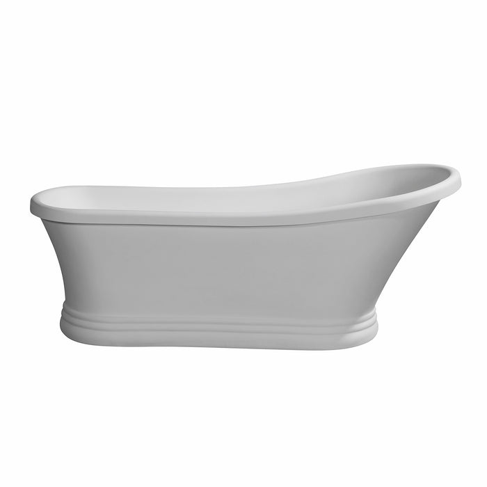 Arcticstone VRTSS673026 68-Inch Solid Surface Oval Single Slipper Pedestal Tub with Drain (No Faucet Drillings), Glossy White/Matte White