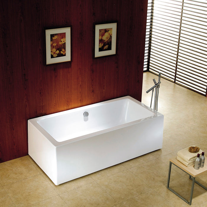 Aqua Eden VTDE673321 67-Inch Acrylic Rectangular Double Ended Freestanding Tub with Drain, Glossy White