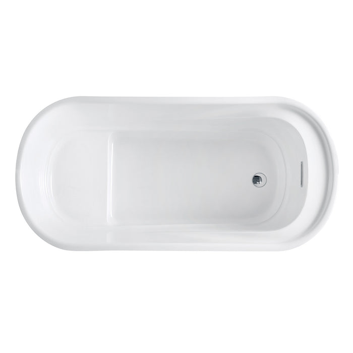 Aqua Eden VTOV592925S 59-Inch Acrylic Oval Double Ended Freestanding Tub with Drain and Integrated Seat, Glossy White