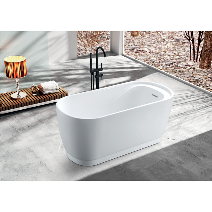 Aqua Eden VTOV592925S 59-Inch Acrylic Oval Double Ended Freestanding Tub with Drain and Integrated Seat, Glossy White