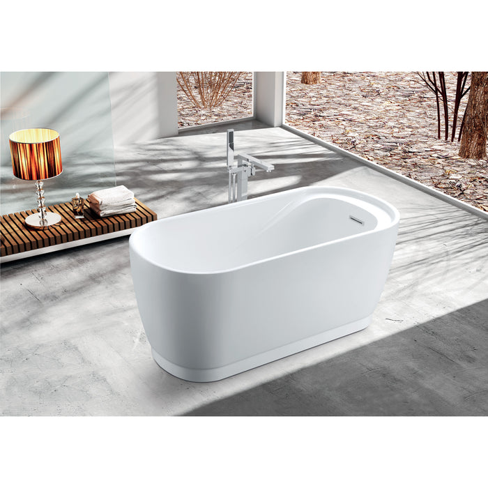 Aqua Eden VTOV592925S 59-Inch Acrylic Oval Double Ended Freestanding Tub with Drain and Integrated Seat, Glossy White