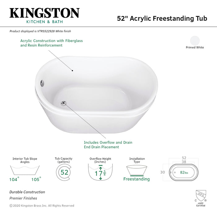 Aqua Eden VTRS522928 52-Inch Acrylic Oval Single Slipper Freestanding Tub with Drain, Glossy White