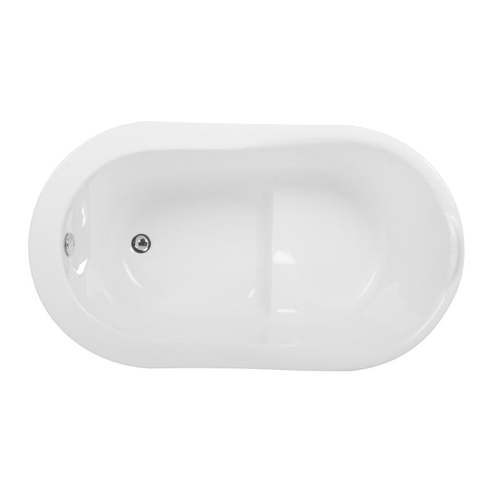 Aqua Eden VTRS523030 52-Inch Acrylic Oval Single Slipper Freestanding Tub with Drain and Integrated Seat, Glossy White