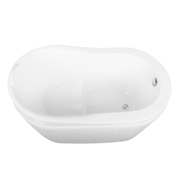 Aqua Eden VTRS523030 52-Inch Acrylic Oval Single Slipper Freestanding Tub with Drain and Integrated Seat, Glossy White