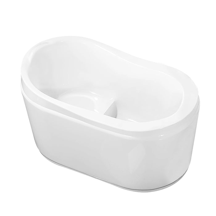 Aqua Eden VTRS523030 52-Inch Acrylic Oval Single Slipper Freestanding Tub with Drain and Integrated Seat, Glossy White