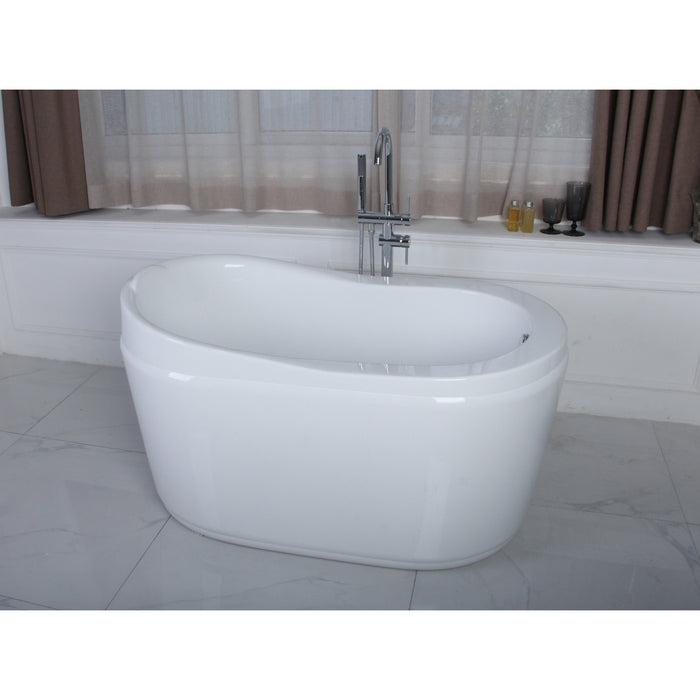 Aqua Eden VTRS523030 52-Inch Acrylic Oval Single Slipper Freestanding Tub with Drain and Integrated Seat, Glossy White