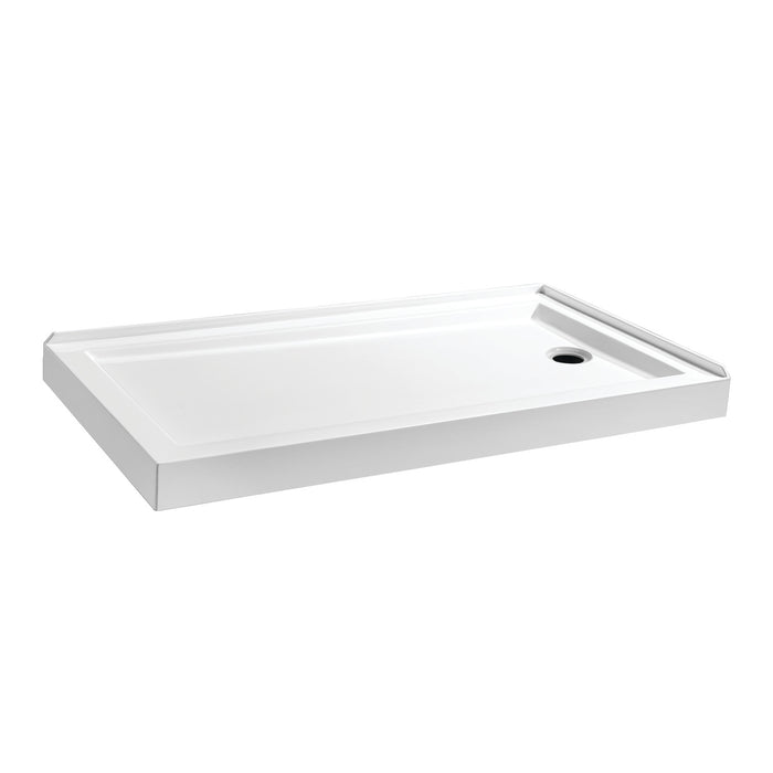 Aruba VTSB60324R 60-Inch x 32-Inch Acrylic Double Threshold Shower Base with Left Drain, Glossy White