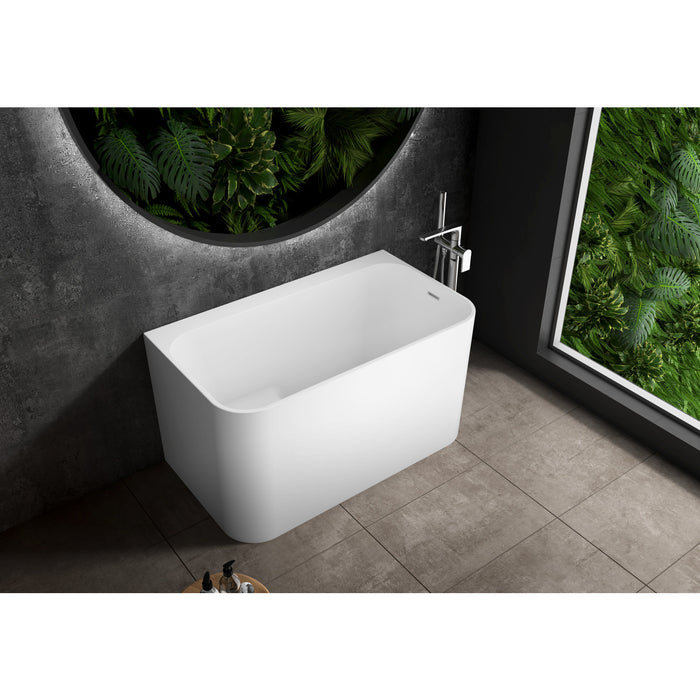 Aqua Eden VTSQ472726S 47-Inch Acrylic Rectangular Double Ended Freestanding Tub with Drain and Integrated Seat, Glossy White