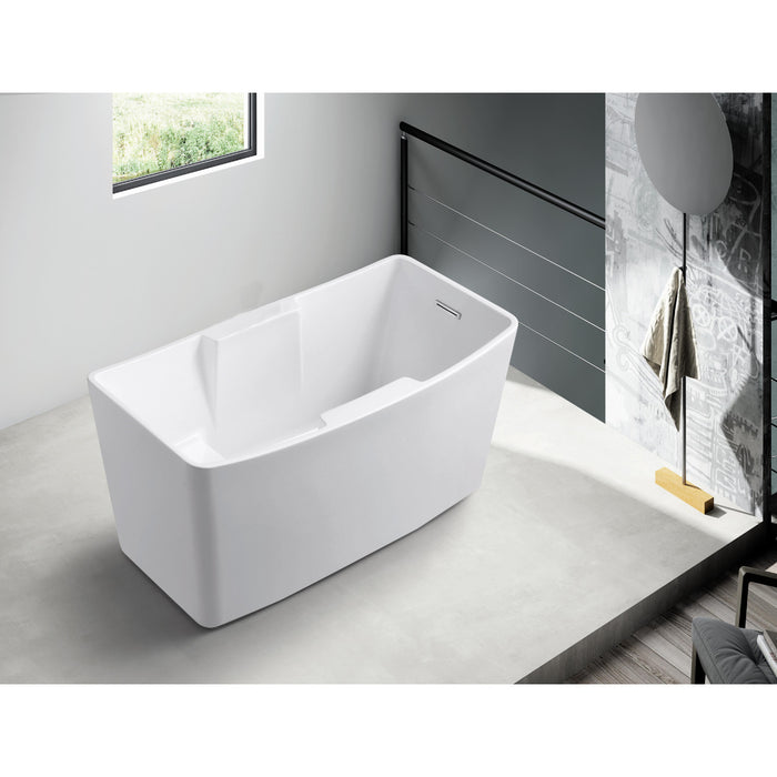 Aqua Eden VTSQ512827S 51-Inch Acrylic Rectangular Double Slipper Freestanding Tub with Drain and Integrated Seat, Glossy White