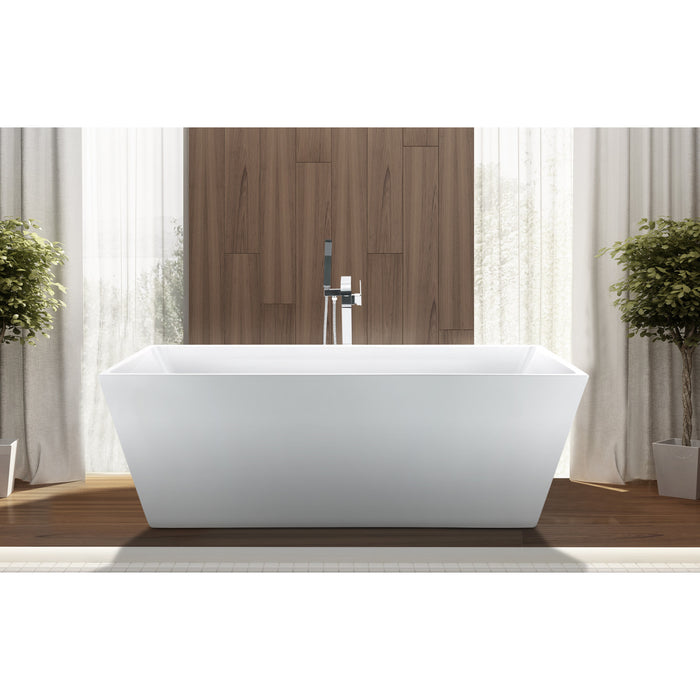 Aqua Eden VTSQ533024 53-Inch Acrylic Rectangular Double Ended Freestanding Tub with Drain, Glossy White