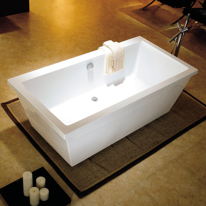 Aqua Eden VTSQ663422 66-Inch Acrylic Rectangular Double Ended Freestanding Tub with Drain, Glossy White