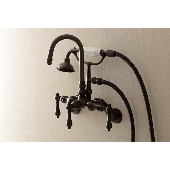 Aqua Vintage AE301T5 Three-Handle 2-Hole Tub Wall Mount Clawfoot Tub Faucet with Hand Shower, Oil Rubbed Bronze