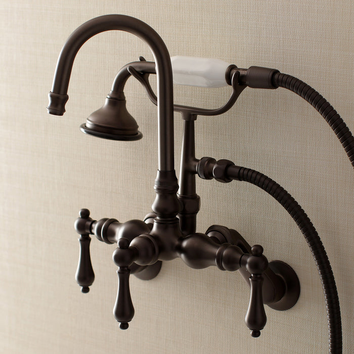 Aqua Vintage AE301T5 Three-Handle 2-Hole Tub Wall Mount Clawfoot Tub Faucet with Hand Shower, Oil Rubbed Bronze