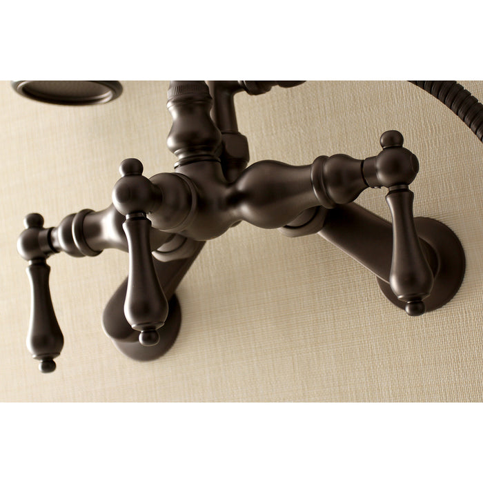 Aqua Vintage AE301T5 Three-Handle 2-Hole Tub Wall Mount Clawfoot Tub Faucet with Hand Shower, Oil Rubbed Bronze