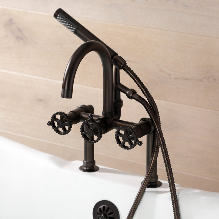 Fuller AE8105CG Three-Handle 2-Hole Deck Mount Clawfoot Tub Faucet with Hand Shower, Oil Rubbed Bronze