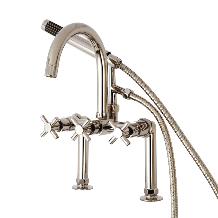 Concord AE8106DX Three-Handle 2-Hole Deck Mount Clawfoot Tub Faucet with Hand Shower, Polished Nickel