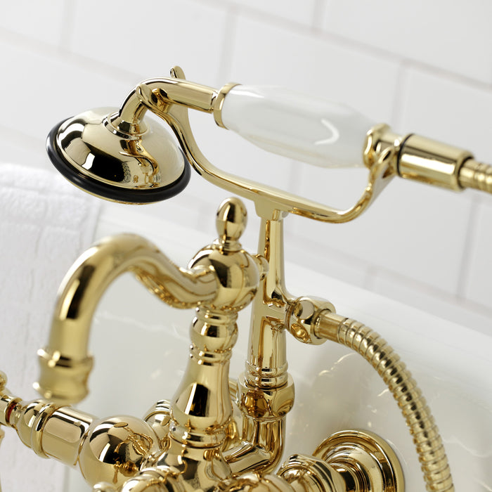 Heritage CA1011T2 Three-Handle 2-Hole Tub Wall Mount Clawfoot Tub Faucet with Hand Shower, Polished Brass