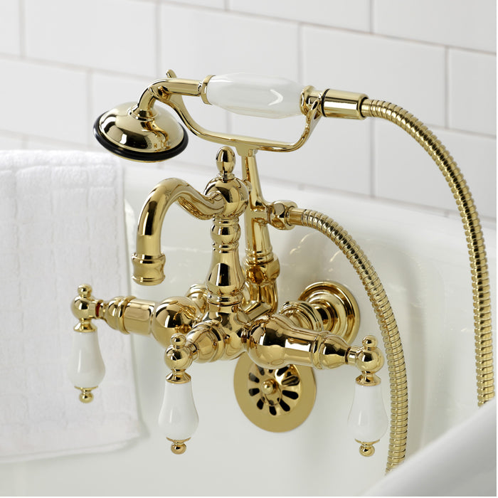 Heritage CA1011T2 Three-Handle 2-Hole Tub Wall Mount Clawfoot Tub Faucet with Hand Shower, Polished Brass