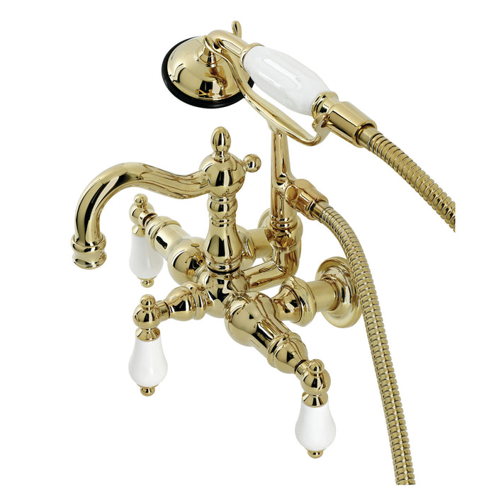 Heritage CA1011T2 Three-Handle 2-Hole Tub Wall Mount Clawfoot Tub Faucet with Hand Shower, Polished Brass