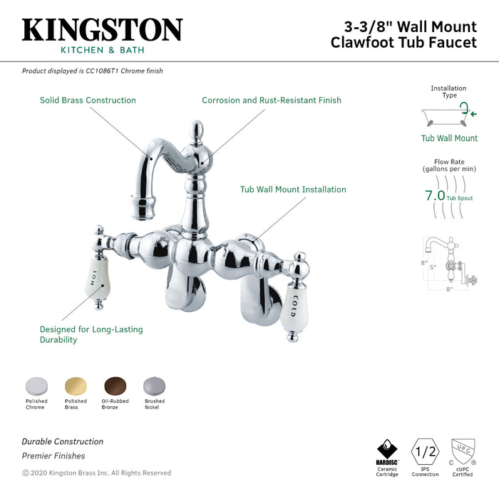 Vintage CC1085T2 Two-Handle 2-Hole Tub Wall Mount Clawfoot Tub Faucet, Polished Brass