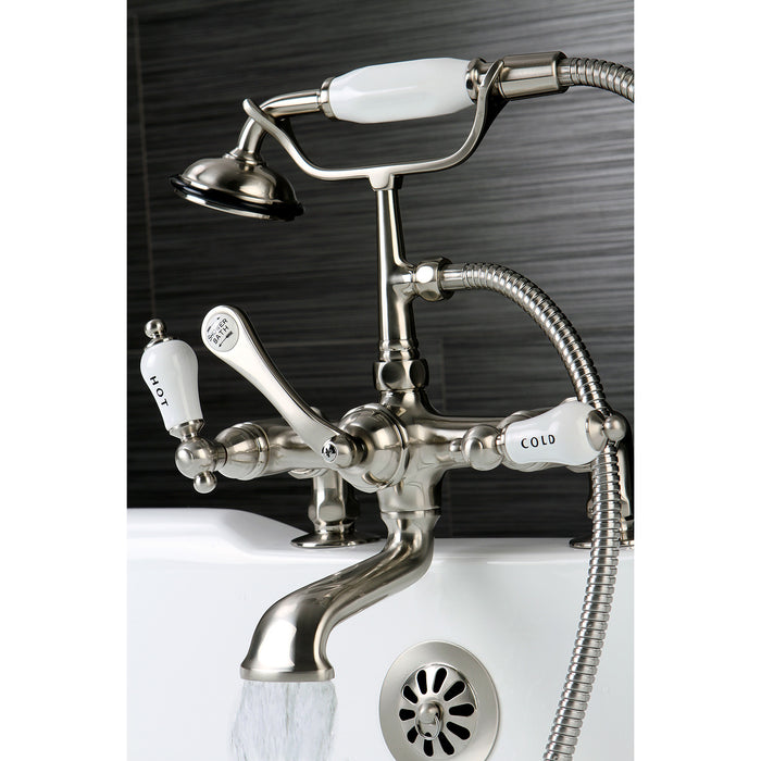 Vintage CC207T8 Three-Handle 2-Hole Deck Mount Clawfoot Tub Faucet with Hand Shower, Brushed Nickel