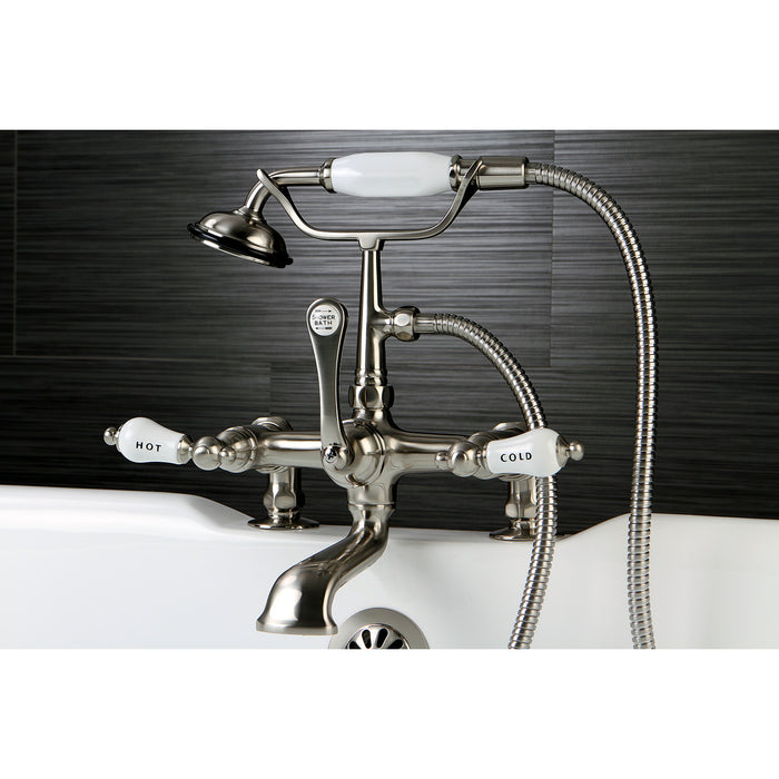 Vintage CC207T8 Three-Handle 2-Hole Deck Mount Clawfoot Tub Faucet with Hand Shower, Brushed Nickel