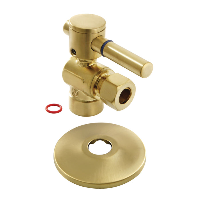 Concord CC43207DLK 1/2-Inch Sweat x 3/8-Inch O.D. Comp Quarter-Turn Angle Shut-Off Valve with Flange, Brushed Brass