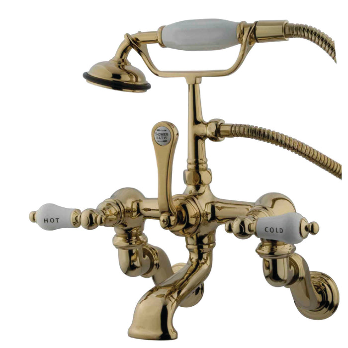 Vintage CC461T2 Three-Handle 2-Hole Tub Wall Mount Clawfoot Tub Faucet with Hand Shower, Polished Brass