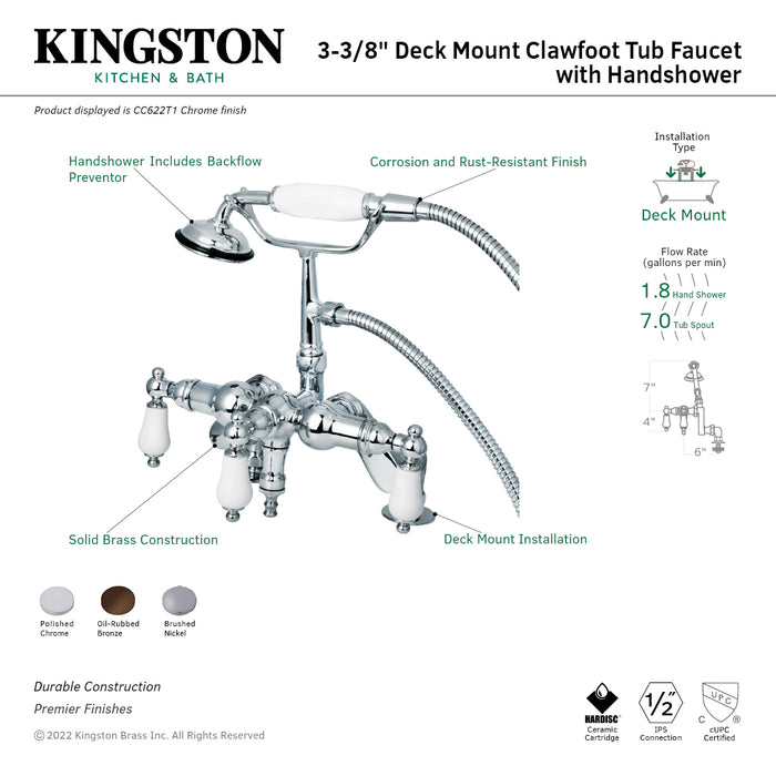 Vintage CC621T5 Three-Handle 2-Hole Deck Mount Clawfoot Tub Faucet with Hand Shower, Oil Rubbed Bronze