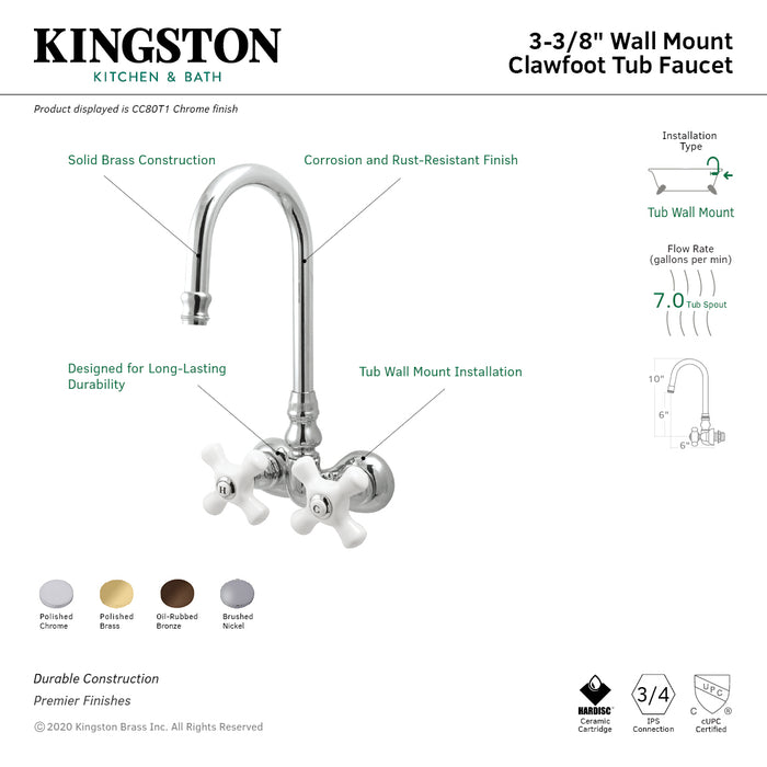 Vintage CC79T2 Two-Handle 2-Hole Tub Wall Mount Clawfoot Tub Faucet, Polished Brass