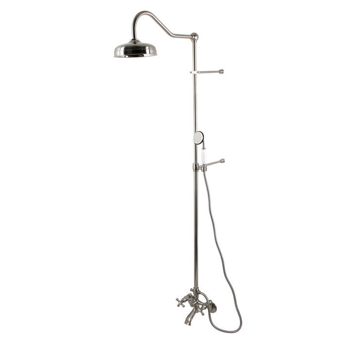 Kingston Brass CCK3141HCPL Vintage Polished Chrome Wall Mount Down Spout Clawfoot Tub & Shower Package with Porcelain Lever Handles