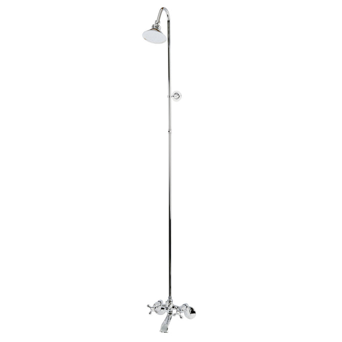 Kingston Brass CCK3141HCPL Vintage Polished Chrome Wall Mount Down Spout Clawfoot Tub & Shower Package with Porcelain Lever Handles