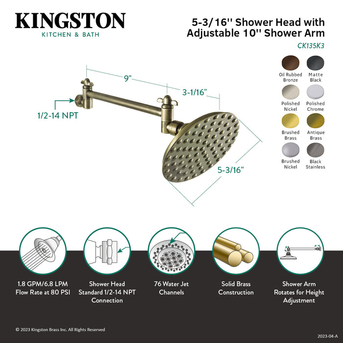 Victorian CK135K6 5-1/4-Inch Round Raindrop Brass Shower Head with 10-Inch High-Low Adjustable Shower Arm, Polished Nickel