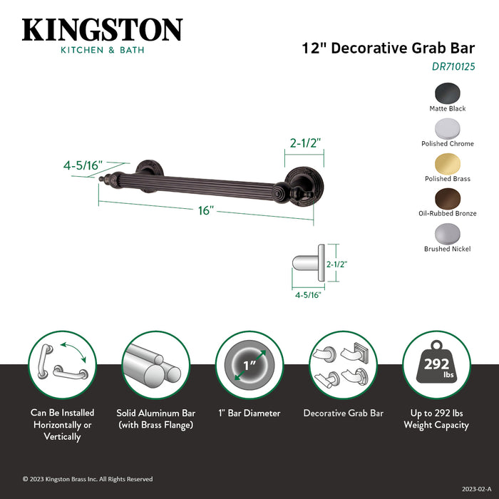 Templeton DR710128 12-Inch x 1-Inch O.D. Brass Decorative Grab Bar, Brushed Nickel