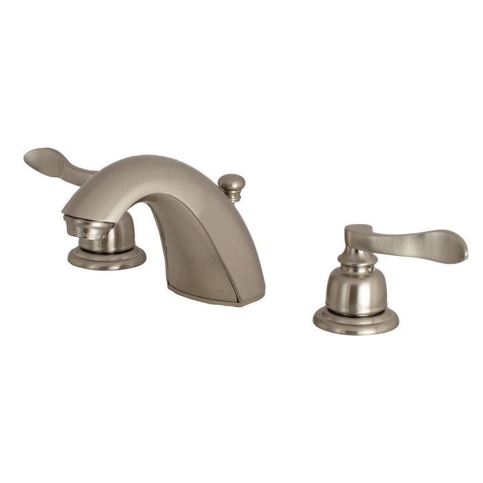 NuWave French FB8958NFL Two-Handle 3-Hole Deck Mount Widespread Bathroom Faucet with Plastic Pop-Up, Brushed Nickel