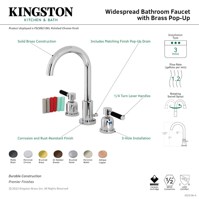 Kaiser FSC8929DKL Two-Handle 3-Hole Deck Mount Widespread Bathroom Faucet with Pop-Up Drain, Polished Nickel