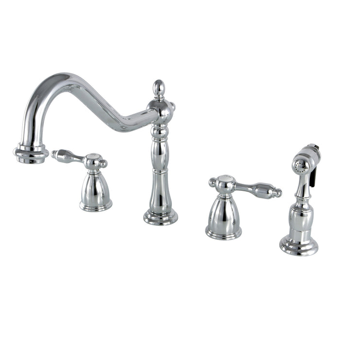 Tudor KB1791TALBS Two-Handle 4-Hole Deck Mount Widespread Kitchen Faucet with Brass Sprayer, Polished Chrome