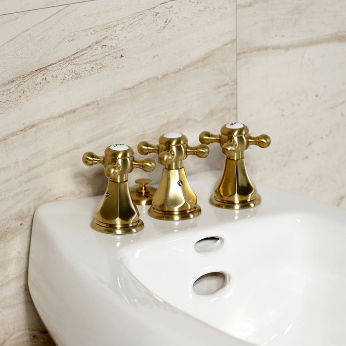 Metropolitan KB327BX Three-Handle Vertical Spray Bidet Faucet with Brass Pop-Up, Brushed Brass