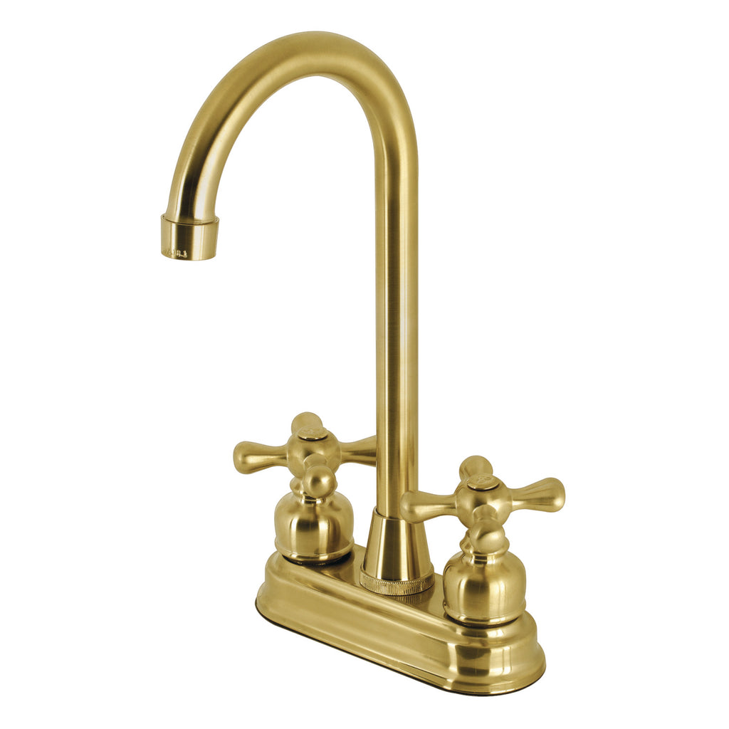 English Country KS7757ALBS Two-Handle 3-Hole Deck Mount Bridge Kitchen  Faucet with Brass Sprayer, Brushed Brass