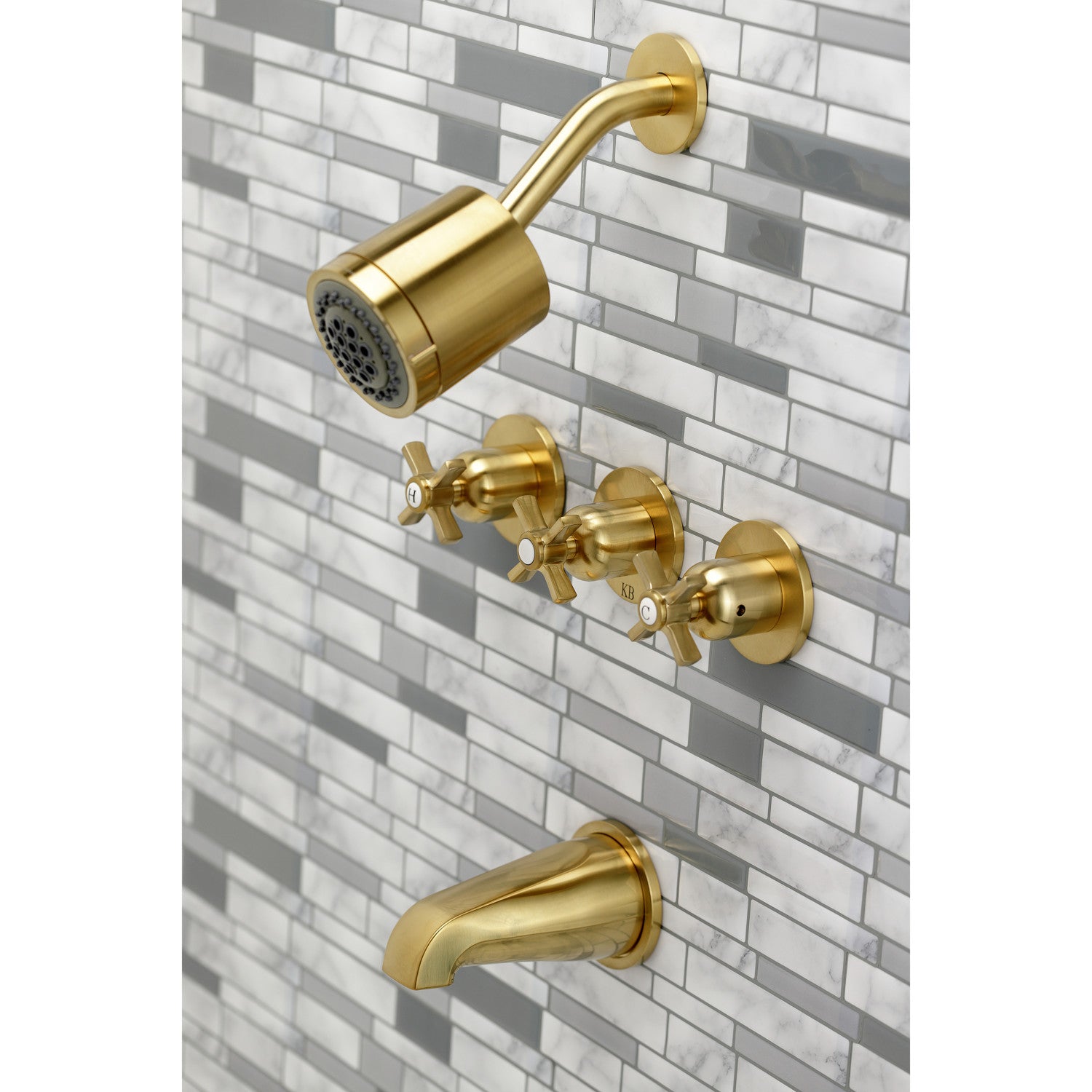 Millennium KBX8137ZX Three-Handle 5-Hole Wall Mount Tub and Shower Faucet,  Brushed Brass