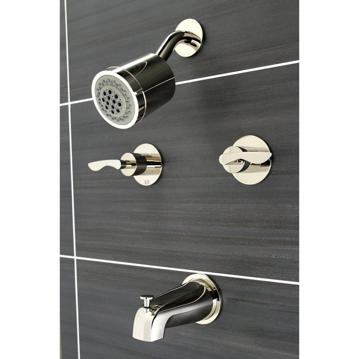 Serena KBX8146SVL Two-Handle 4-Hole Wall Mount Tub and Shower Faucet, Polished Nickel