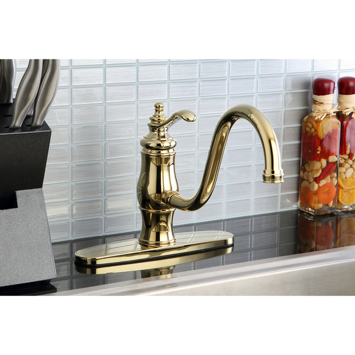 Heritage KS1273ALBS Two-Handle 4-Hole Deck Mount Bridge Kitchen Faucet with  Brass Sprayer, Antique Brass