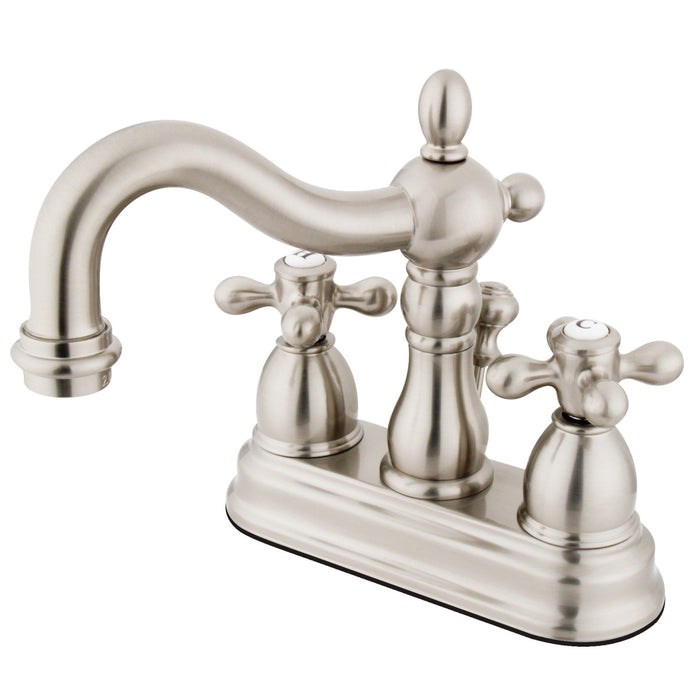 Heritage KS1608AX Double-Handle 3-Hole Deck Mount 4-Inch Centerset Bathroom Faucet with Brass Pop-Up, Brushed Nickel