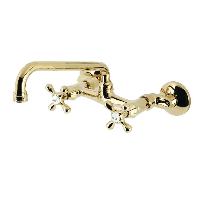 Kingston KS200PB Two-Handle 2-Hole Wall Mount Kitchen Faucet, Polished Brass