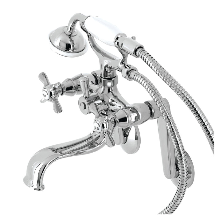 Kingston KS249C Three-Handle 2-Hole Tub Wall Mount Clawfoot Tub Faucet with Hand Shower, Polished Chrome