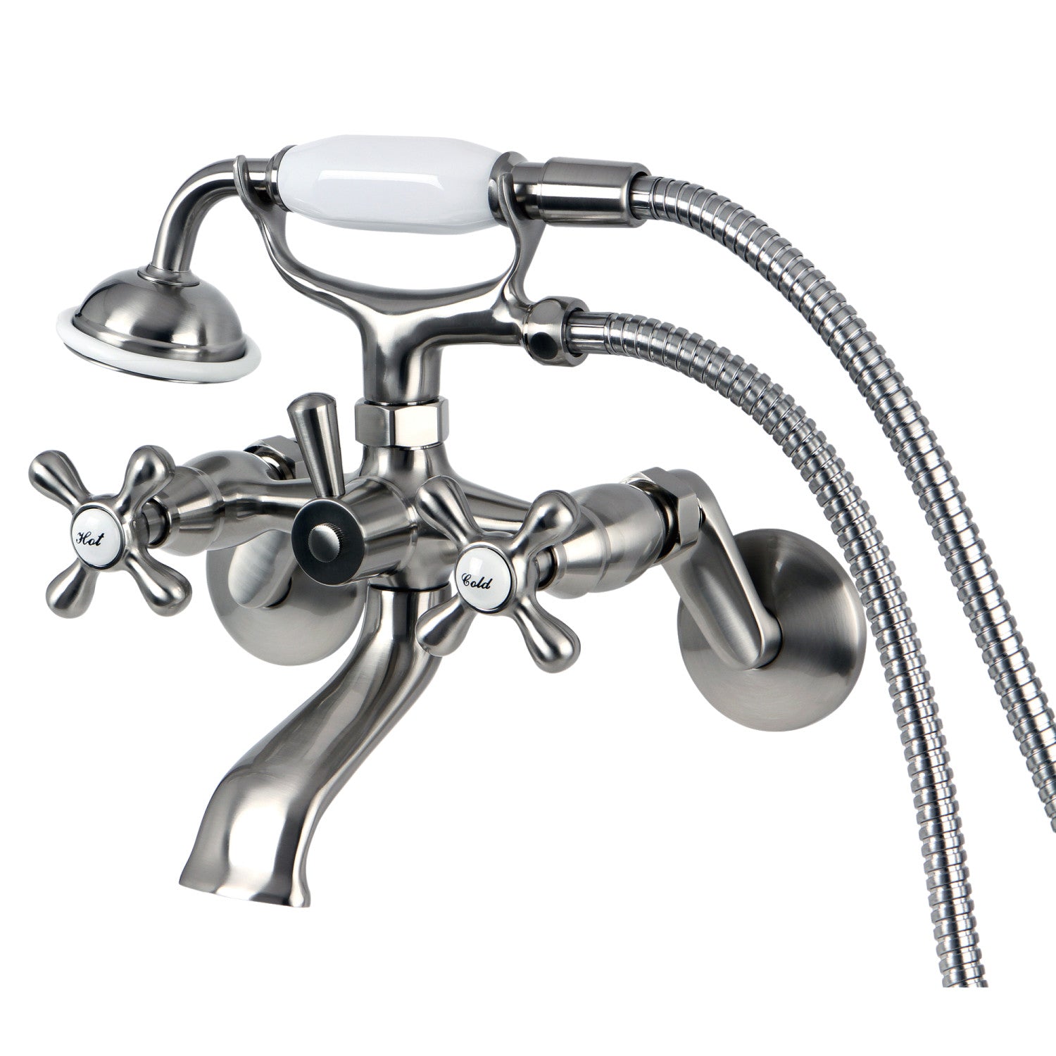Kingston Brass Kingston KS266SN Two-Handle 2-Hole Wall Mount Clawfoot Tub  Faucet with