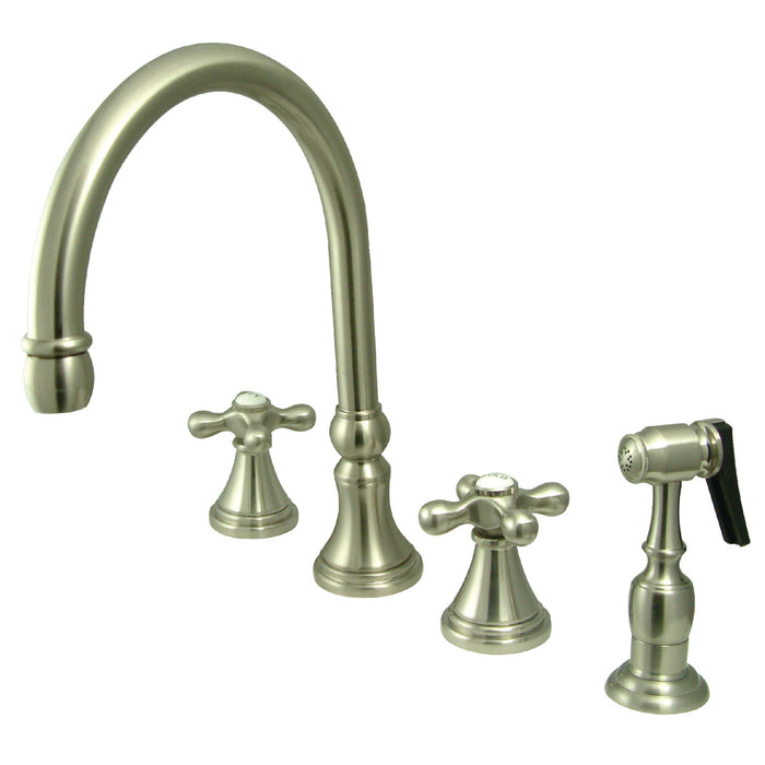 Governor KS2798AXBS Two-Handle 4-Hole Deck Mount Widespread Kitchen Faucet with Brass Sprayer, Brushed Nickel